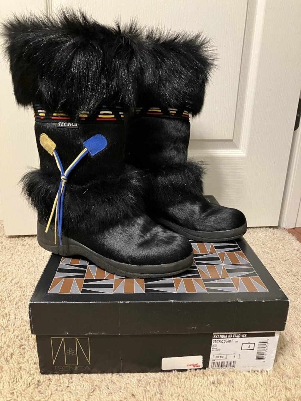 TECNICA Fur Boots APRES Skandia Navajo WS Goat / Calf BLACK- Sz 8 (EU 39.5) WOW!